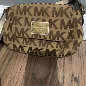 Michael Kors Tan and Brown Logo Crossbody